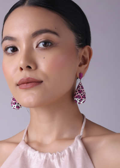 Long Swarovski Cheetah Print Pink Earrings