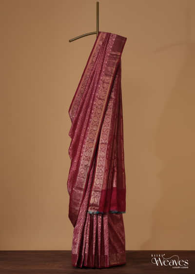 Magenta Pink Kanjivaram Saree In Pure Uppada Silk With Zari Weave And Unstitched Blouse