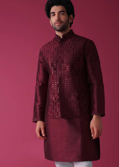 Hand Embroidered Terry Rayon Asymmetric Nehru Jacket in Wine in 2023 | Nehru  jackets, Jackets, Utsav fashion