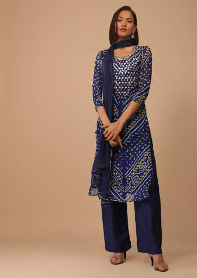 Royal Blue Gotta Embroidered Bandhani Printed Georgette Palazzo Suit With Chiffon Dupatta