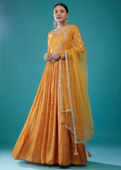 Honey Yellow Bandhani Print Anarkali Suit