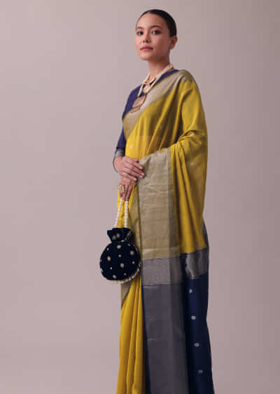 Mustard Yellow Handloom Chanderi Silk And Cotton Saree With Zari Work