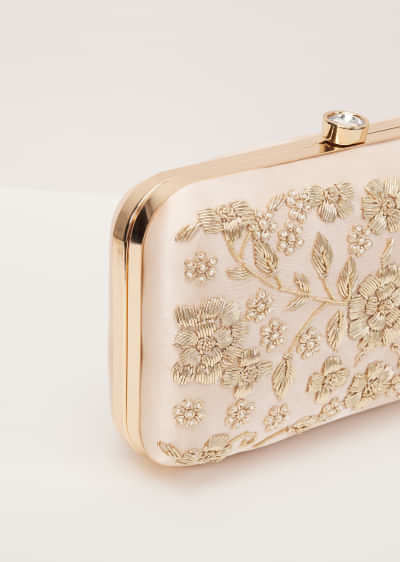 Off-White Floral Clutch On Silk Fabric