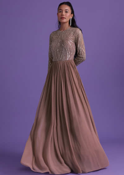 Onion Pink Gown In Georgette With Cut Dana Embroidery