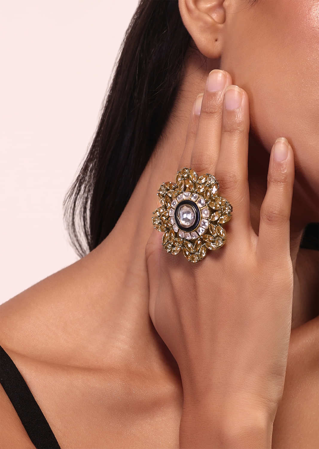 Oversized Diamond Ring In A Floral Attachment