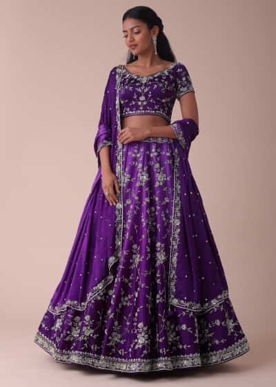 Violet Purple Ombre Lehenga With Handwork Embroidery