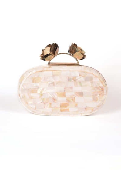 Pearl White Clutch In Acrylic With Marble Design Online - Kalki Fashion