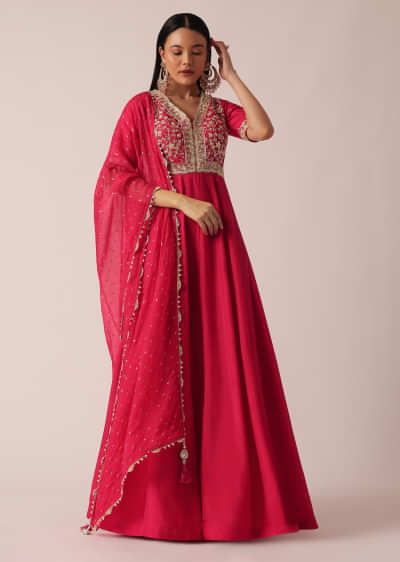 Pink Anarkali And Dupatta With Hand Embroidery