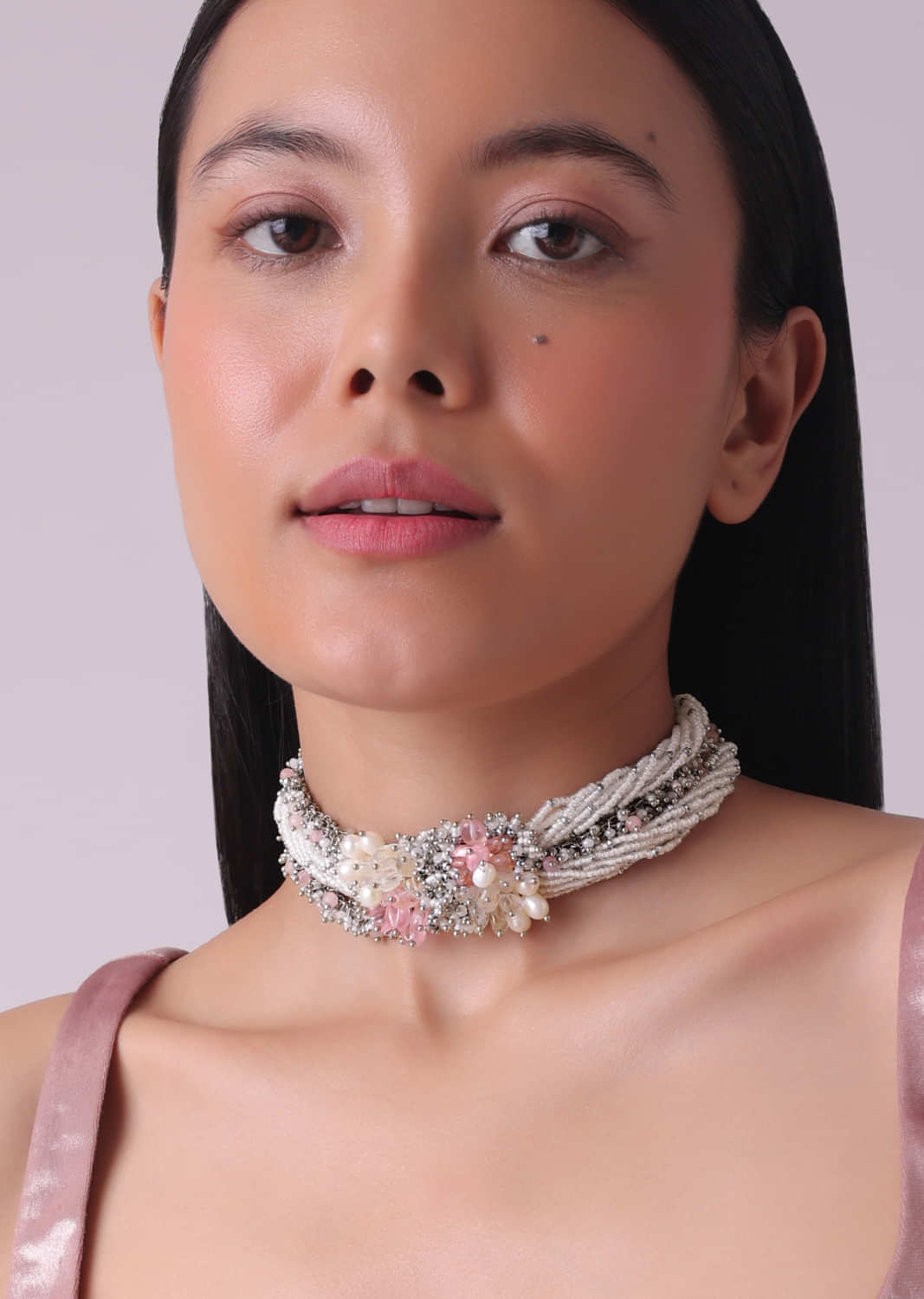 Pink And White Stone Handcrafted Choker Necklace
