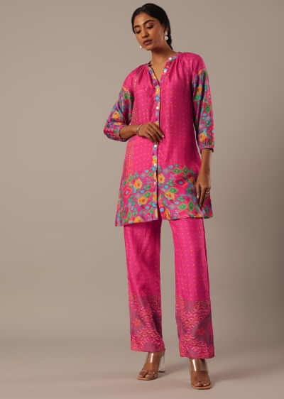 Pink Bandhani Print Kurta And Pant Set