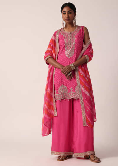 Silky Bindra, Rani Pink Cape With Top And Palazzo