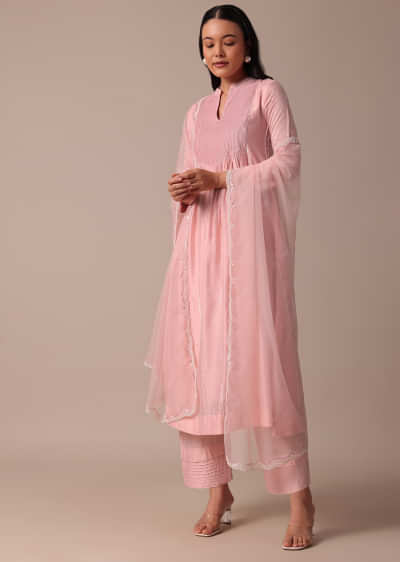 Pink Cotton Silk Pant Set With Sequin Work