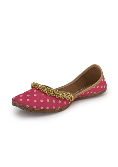 Pink Juttis In Silk With Tiny Ghungroos And Polka Dot Design By 5 Elements