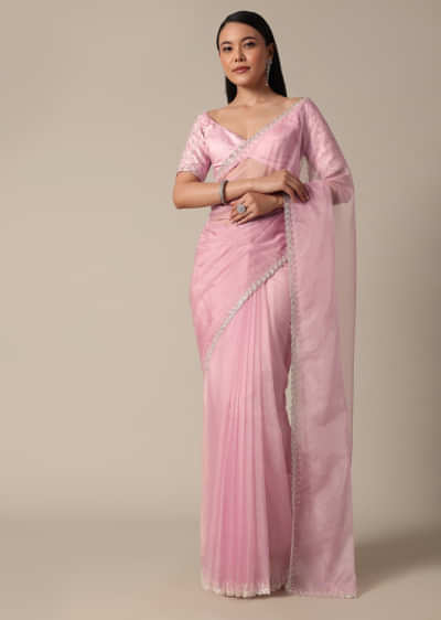 Glamming Blush Pink Colour Stitched Saree With Swarovski Work Blouse Indo  Western Saree Designer Stitched Saree Party Wear Bridesmaid Saree 