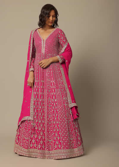 Pink Sequin Embellished Anarkali Set