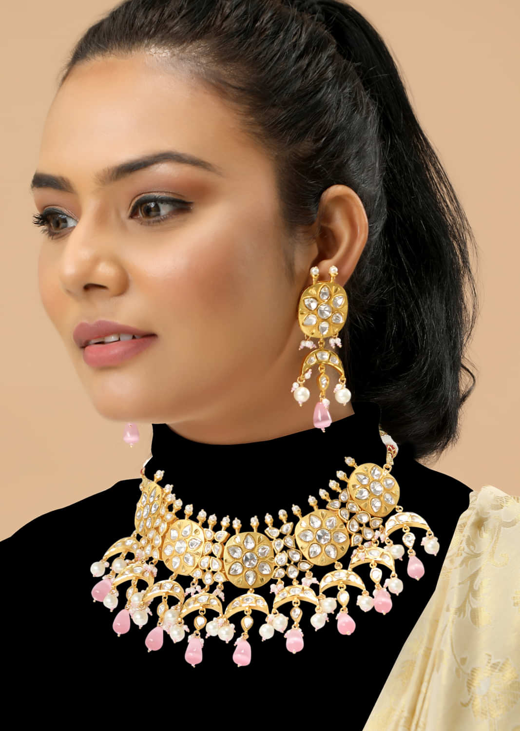 Pink Stone Kundan Bridal Necklace Set
