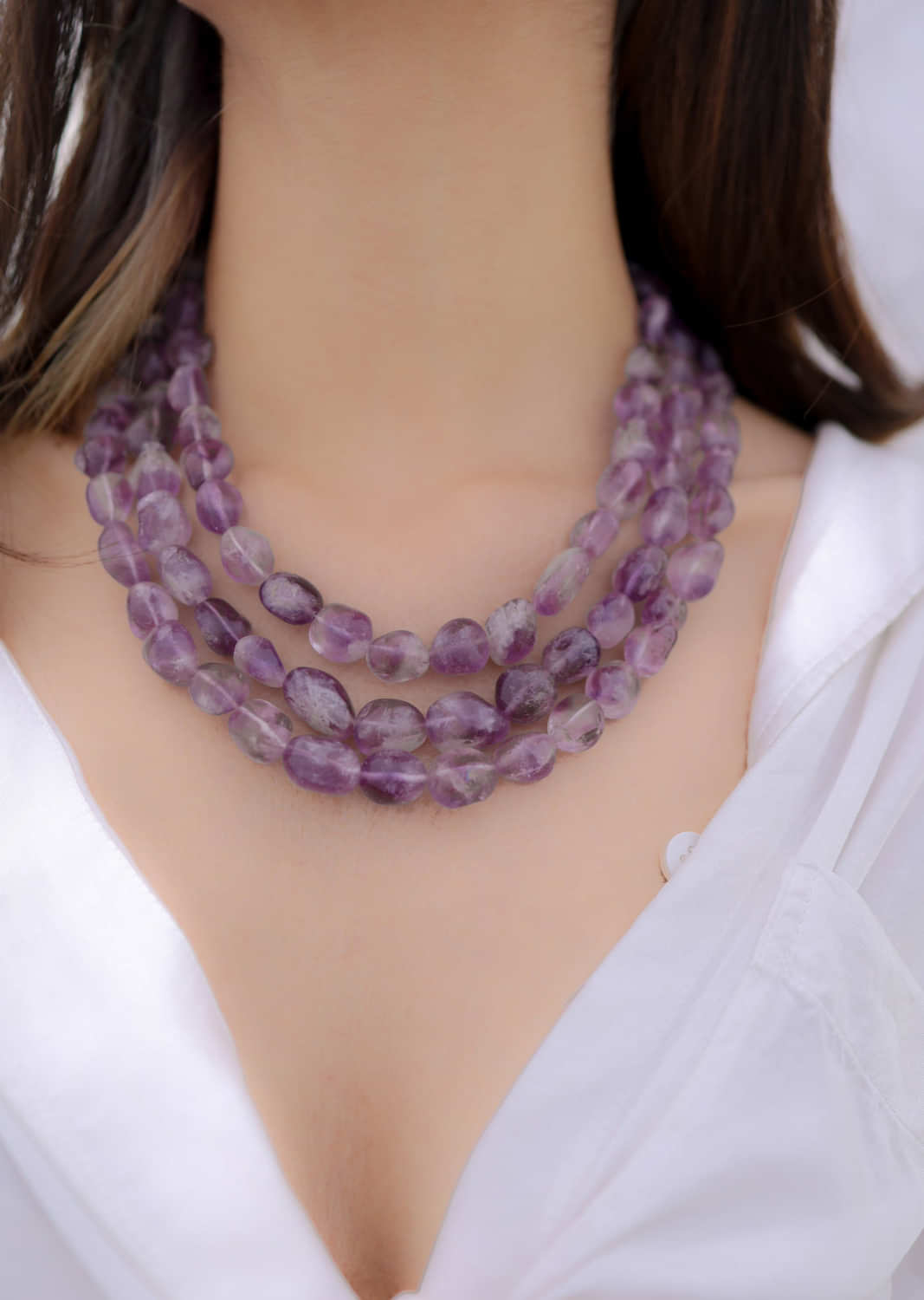 Purple Amesthyst Stone Layered Necklace With Gold Plating