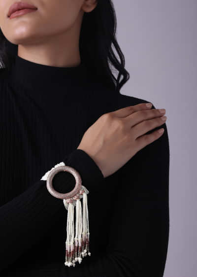 Purple Circular Pearl Tassel Bracelet