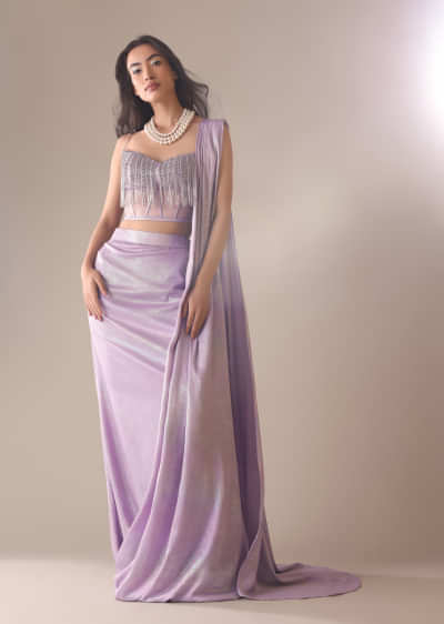 Purple Embroidered Pallu Lycra Saree 4951SR13