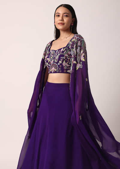 Fashionable Jacket Style Violet Purple Lehenga LLCV110588