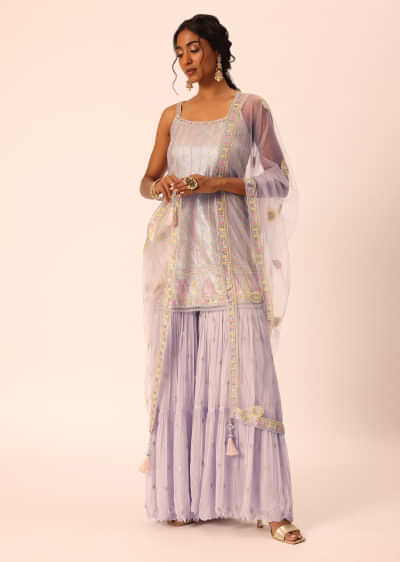 Purple Kurta Sharara Set With Sequin Work