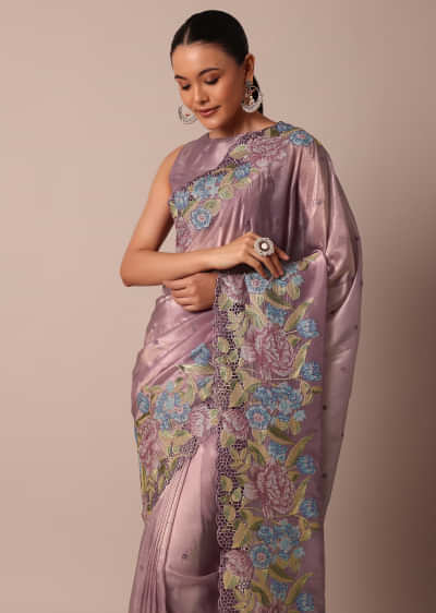 Radiant Pink Tissue Silk Saree With Resham Thread Work