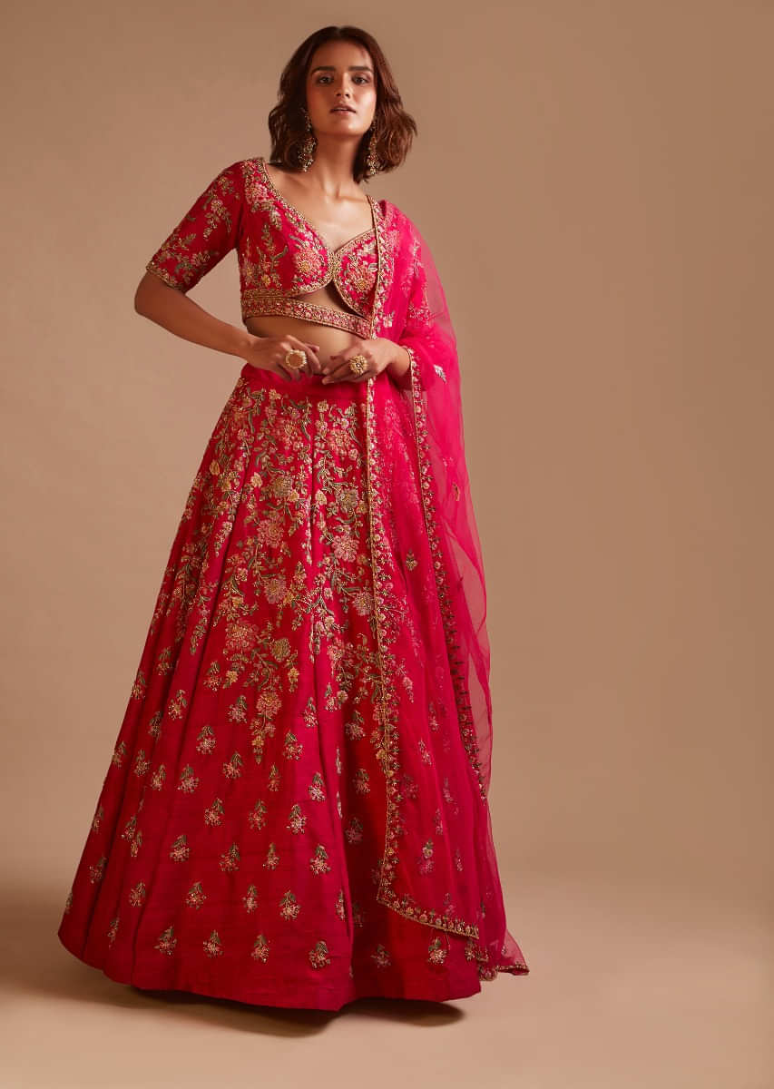Buy Sunita Bhandari Pink Viscose Organza Sequin Work Lehenga And Ruffle  Blouse Set Online | Aza Fashions
