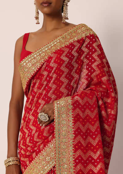 Buy Green Silk Saree With Bandhani And Banarasi Weave And Unstitched Blouse  Piece Kalki Fashion India