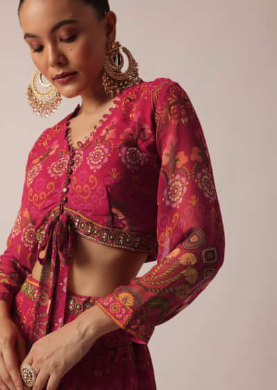 Red Printed Lehenga Set With Sequin Work