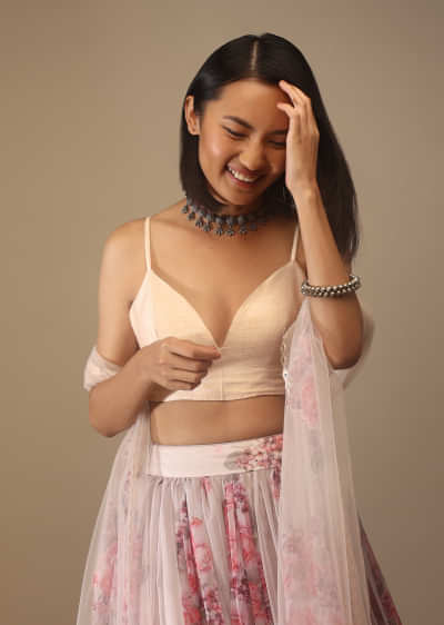 Shell Pink Spaghetti Strap Blouse With A Sweetheart Neckline