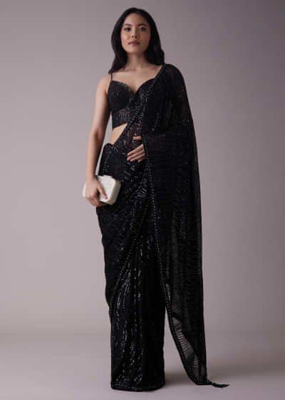 Shimmery Black Sequins Saree With An Embellished Border 