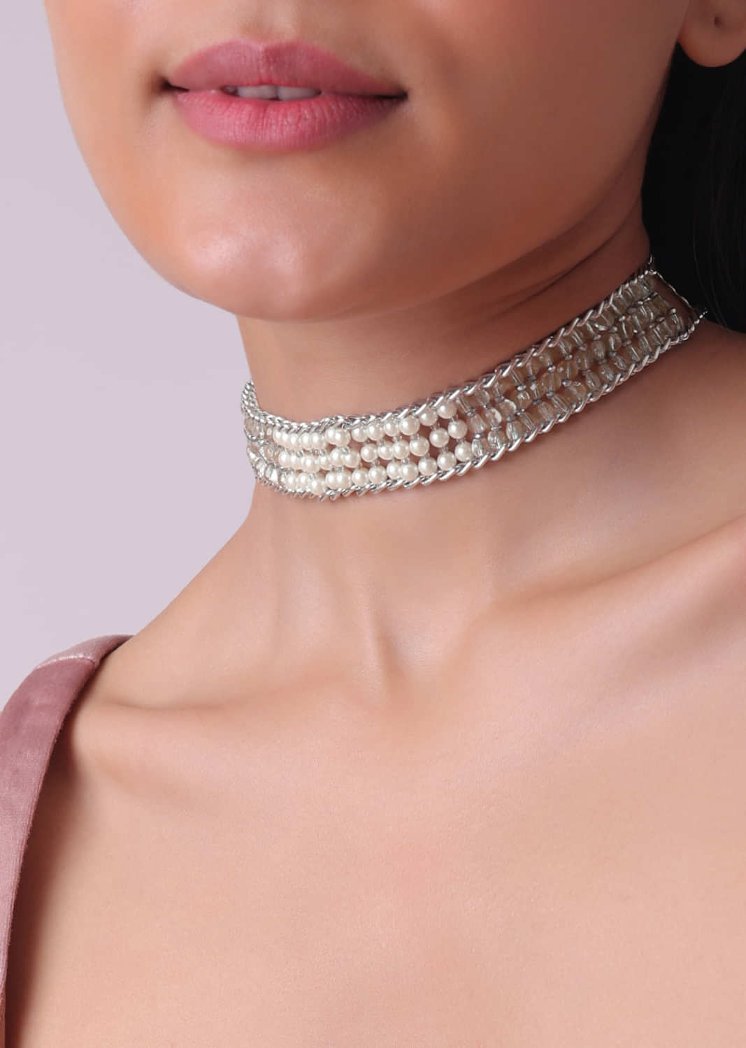 Silver Finish Vintage Pearl Choker Necklace