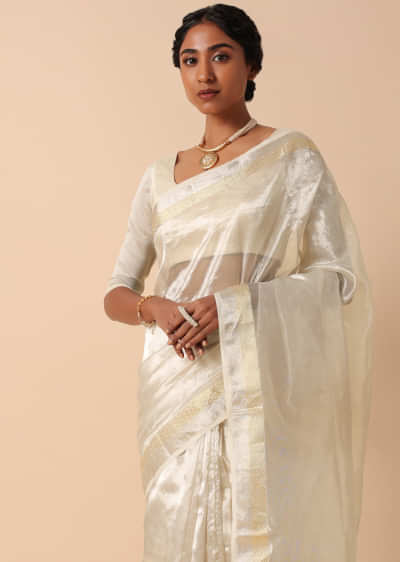 Silver Handloom Silk Saree With Unstitched Blouse Piece