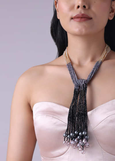 Tassel Beaded Tie Necklace In Three Colours