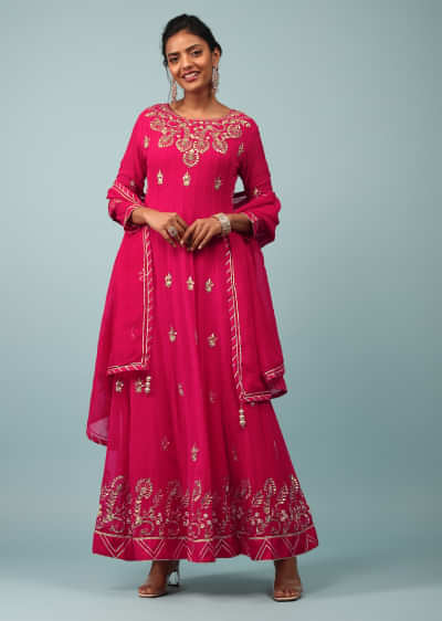 Teaberry Pink Embroidered Anarkali Suit In Georgette