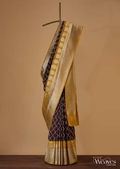 Vineyard Wine Purple Woven Handloom Saree In Silk With Meenakari Butti And Unstitched Blouse