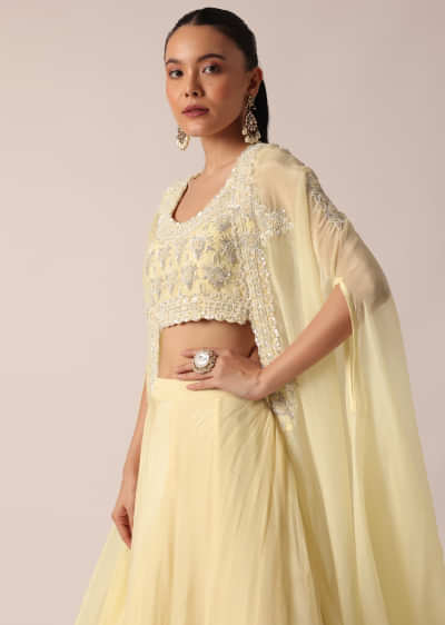White Organza Jacket And Lehenga Set With Sequin Work