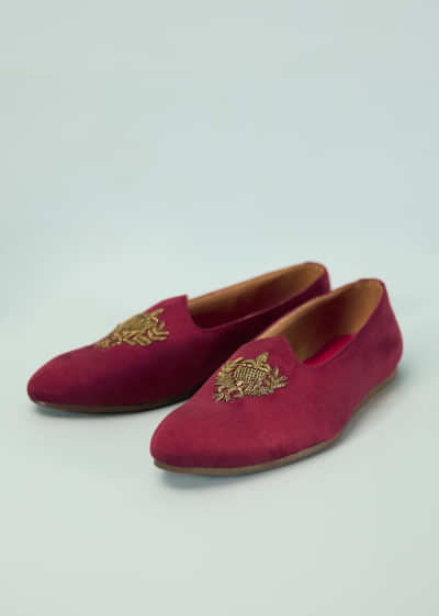 Valentine Red Mules For Men In Suede With Embroidery