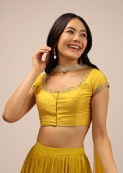 Yellow Blouse With Sequins, Stone And zardosi Work On The Neckline