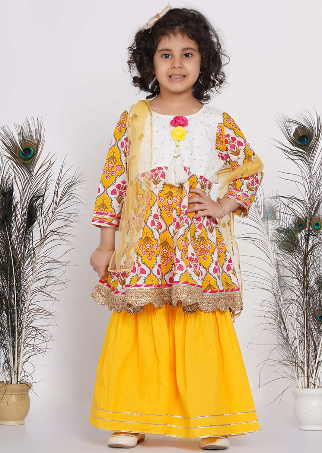 Kalki Girls Yellow Salwar Suit With Embroidery Work