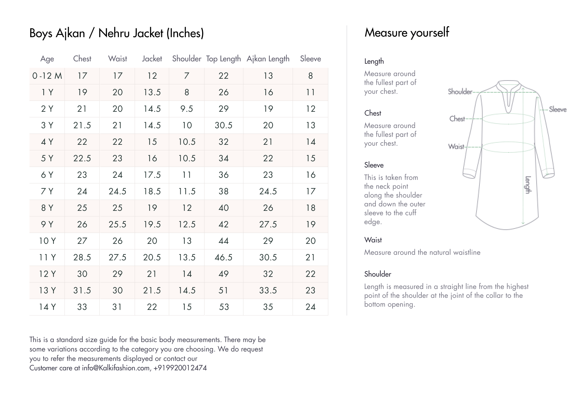 Size Guide  Kids Kurta UK